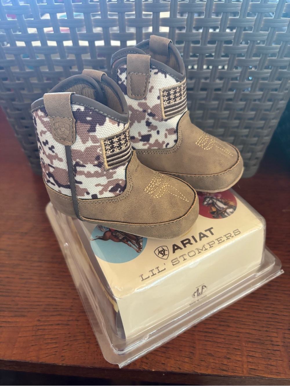 Ariat Brown and Camouflage Toddler Cowboy Boots - Patriot Infant Stompers